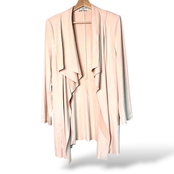 MELANIE LYNE Pale Pink Waterfall Front Faux Suede Long Line Jacket / Cardigan 12 - Picture 1 of 8